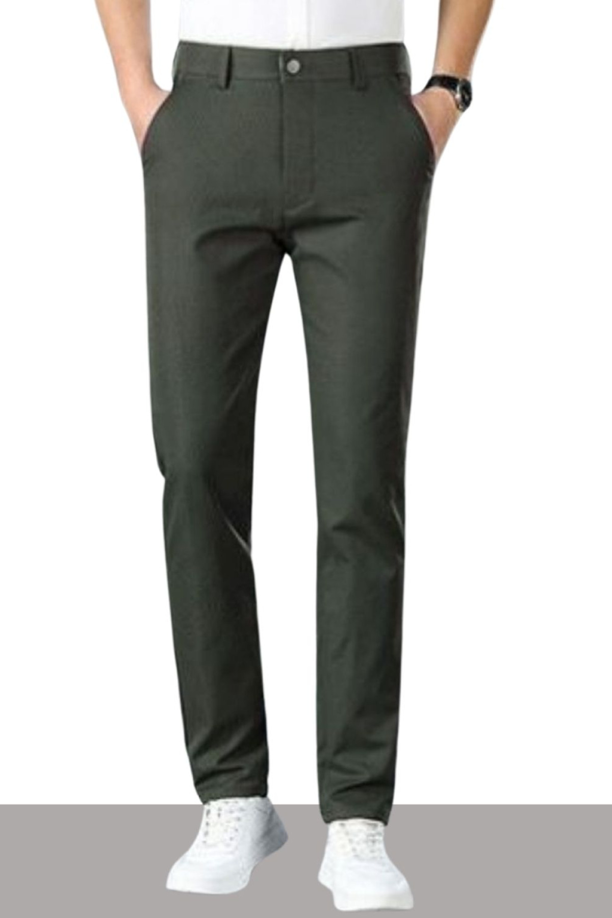 Erkek Keten Pantolon Pamuklu Regular Fit Yeşil